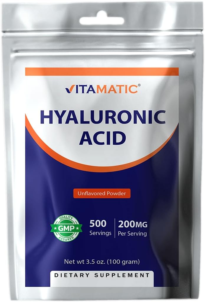 Vitamatic Hyaluronic Acid Powder 200mg - Supports Healthy Connective Tissue and Joints - Promote Youthful Healthy Skin - 100 Gram