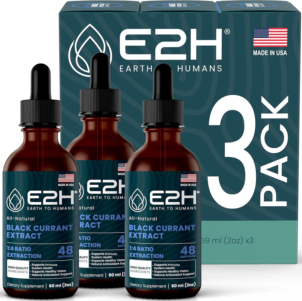 E2H Natural Black Currant Extract, Cold Pressed Black Currant Seed - Immune System Health - Fast Absorbing Liquid (3 Bottles)