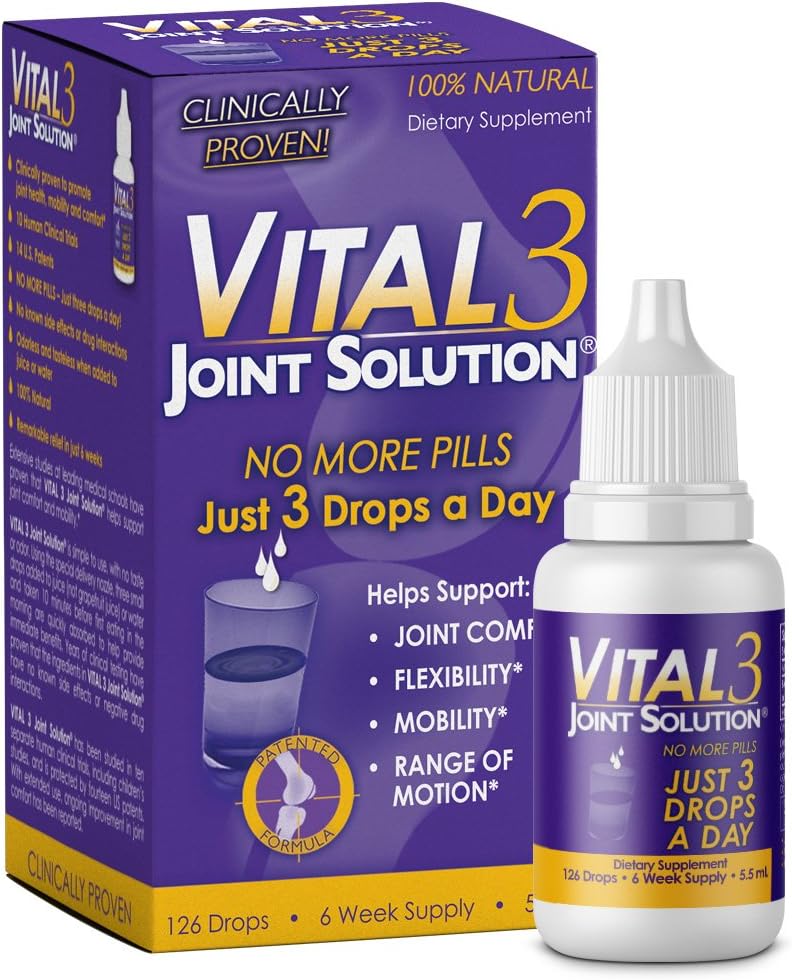 Vital 3 Joint Solution Clinically Proven Liquid Knee Relief Supplement Biologically Active Fragments of Collagen Type II-n1 Supports Joint Flexibility and Mobility