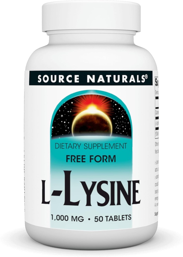 Source Naturals L-Lysine Free Form, 1,000 mg - Amino Acid Supplement Supports Energy & Formation of Collagen* - 50 Tablets