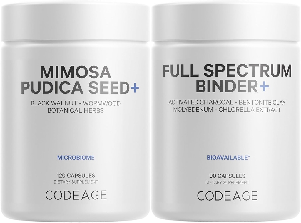 Codeage Gut & Immune Support Mimosa Pudica Seed + Binder Bundle - Herbal Cleanse - Molybdenum - Bentonite Clay - BioPerine Black Pepper - Gut Health Digestion Cleansing Support - Vegan Herbs - Non-GMO