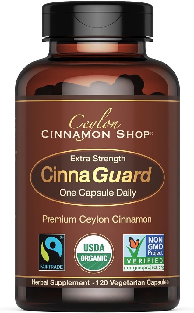 CinnaGuard™ Organic Ceylon Cinnamon Supplement 2500mg per Capsule | Extra Strength | 4 Month Supply | 120 Count - Non-GMO & Gluten Free Antioxidant