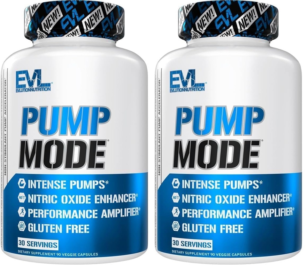 Evlution Nutrition PumpMode - Nitric Oxide Supplement - Non Stimulant Supplement with Arginine Betaine and Pine Bark for Maximum Pumps and Performance - Gluten Free Pre Workout Supplement (Pack of 2)