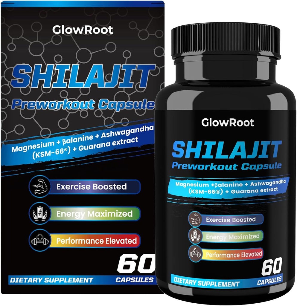 Shilajit Capsules, Shilajit Extract with Natural Fulvic Acid & 85+ Minerals, Non-GMO, Gluten Free, Vegan Friendly - 60 Counts