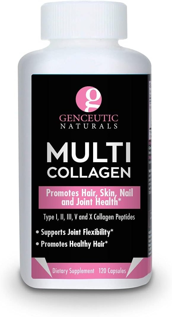 Multi Collagen Capsules Types I, II, III, V & X - 120 Veg Caps -for Healthy Hair Skin, Nails 1500mg Non-GMO, Pasture-Raised, cage Free and Cruelty Free Source