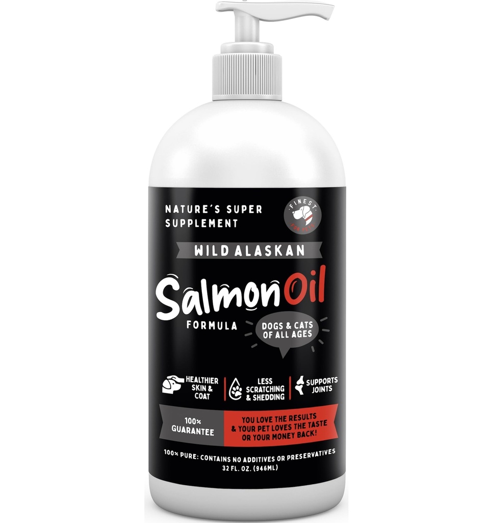 Wild Alaskan Omega-3 Blend Pollock + Salmon Oil for Dogs & Cats (32oz). 100% Pure Fish Oil Supplement with EPA & DHA for Joints, Skin & Coat, Itching, Shedding, Immune & Heart. Tasty & Easy to Give.