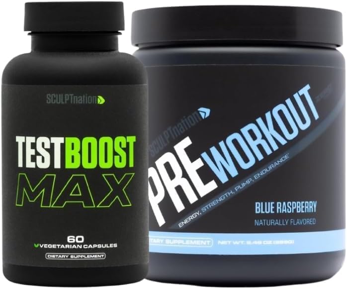 Sculpt Nation by V Shred Test Boost Max and Pre Workout Blue Raspberry Powder Bundle