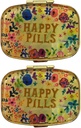 AmyZone Metal Pill Organizer Travel Friendly Portable Compact Pill Box Cute Pill Case to Hold Vitamins/Tylenol/Fish Oil/Supplements/Meds/Tablet for Purse/Pocket(Happy Pills 2 pcs with Mirror Inside)