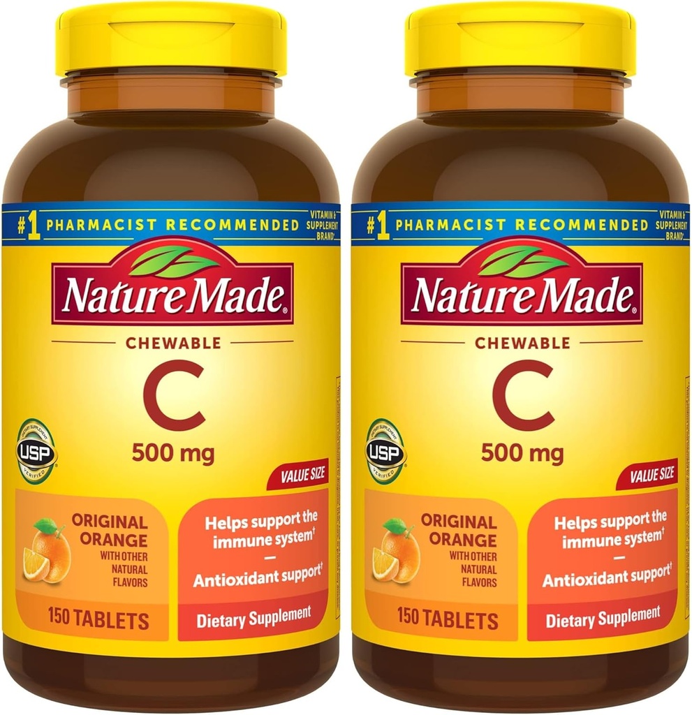 Nature Made Chewable Vitamin C 500 mg, Dietary Supplement for Immune Support, 150 Tablets, 150 Day Supply (Pack of 2)