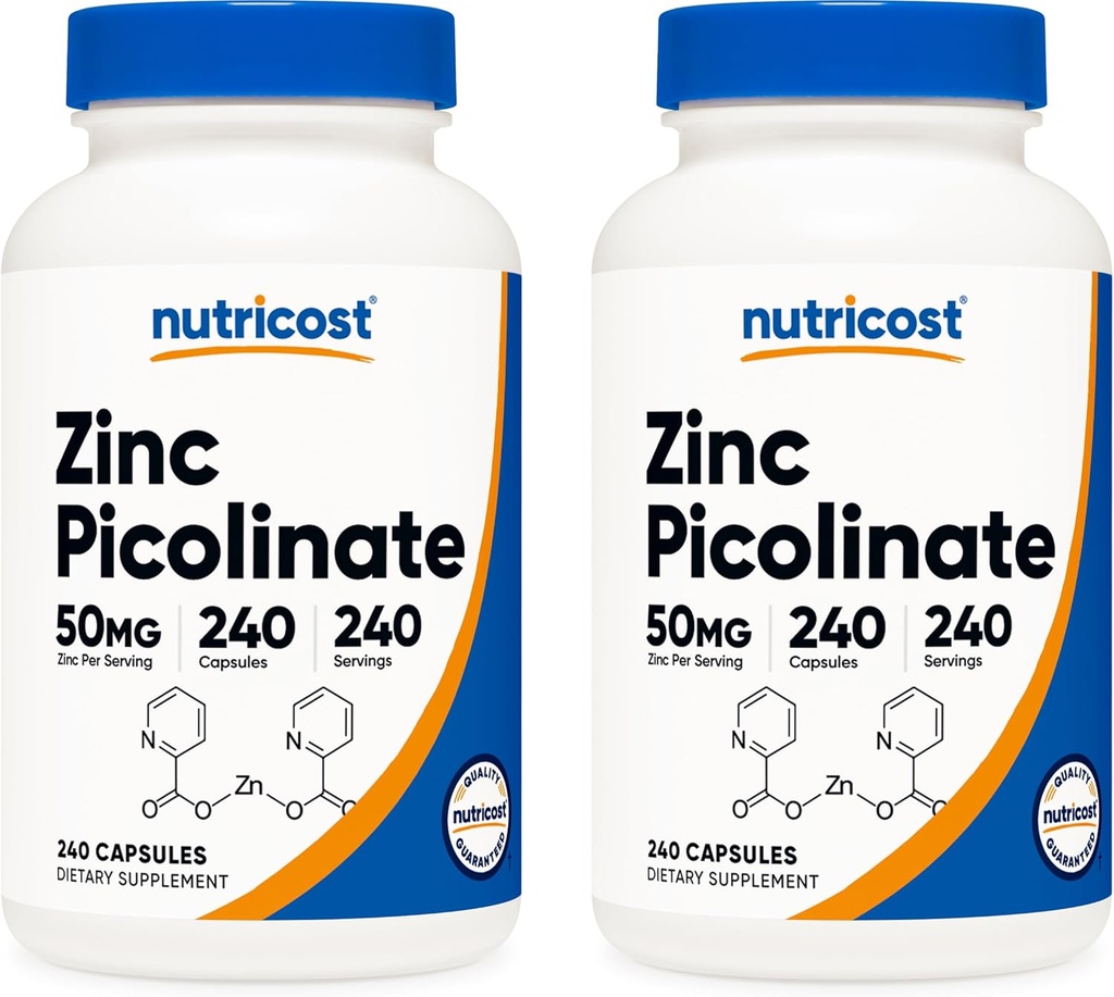 Nutricost Zinc Picolinate 50mg, 240 Vegetarian Capsules (2 Bottles) - Gluten Free and Non-GMO