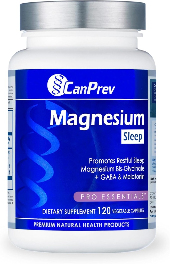 CanPrev Magnesium Bisglycinate Chelated + GABA & Melatonin, 120 Veg Caps, 120-Day Supply, Support Restful Night, Muscle Function, Promote Relaxation & Balanced Sleep-Wake Cycle, Vegan, No GMO & Gluten