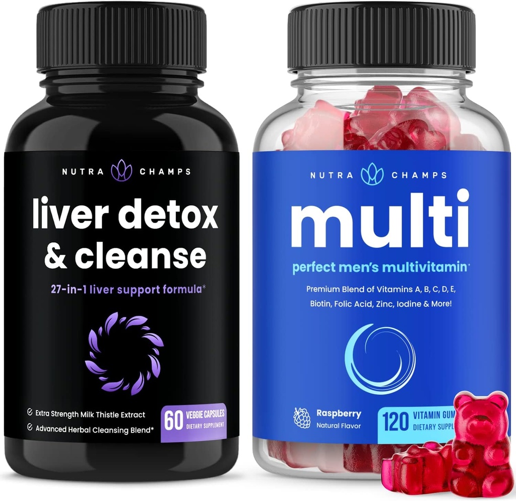 NutraChamps Liver Cleanse Detox Capsules and (2-Pack) Men's Multivitamin Gummies Bundle