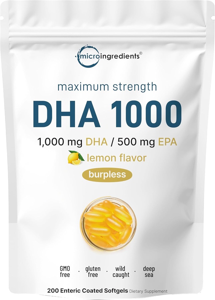 Omega 3 Fish Oil DHA Supplements 1000mg with EPA 500mg, 200 Softgels – Lemon Flavored, Burpless (Enteric Coated) | Deep Sea Fresh Fish, Wild Caught from Norwegian Waters | Mercury Free