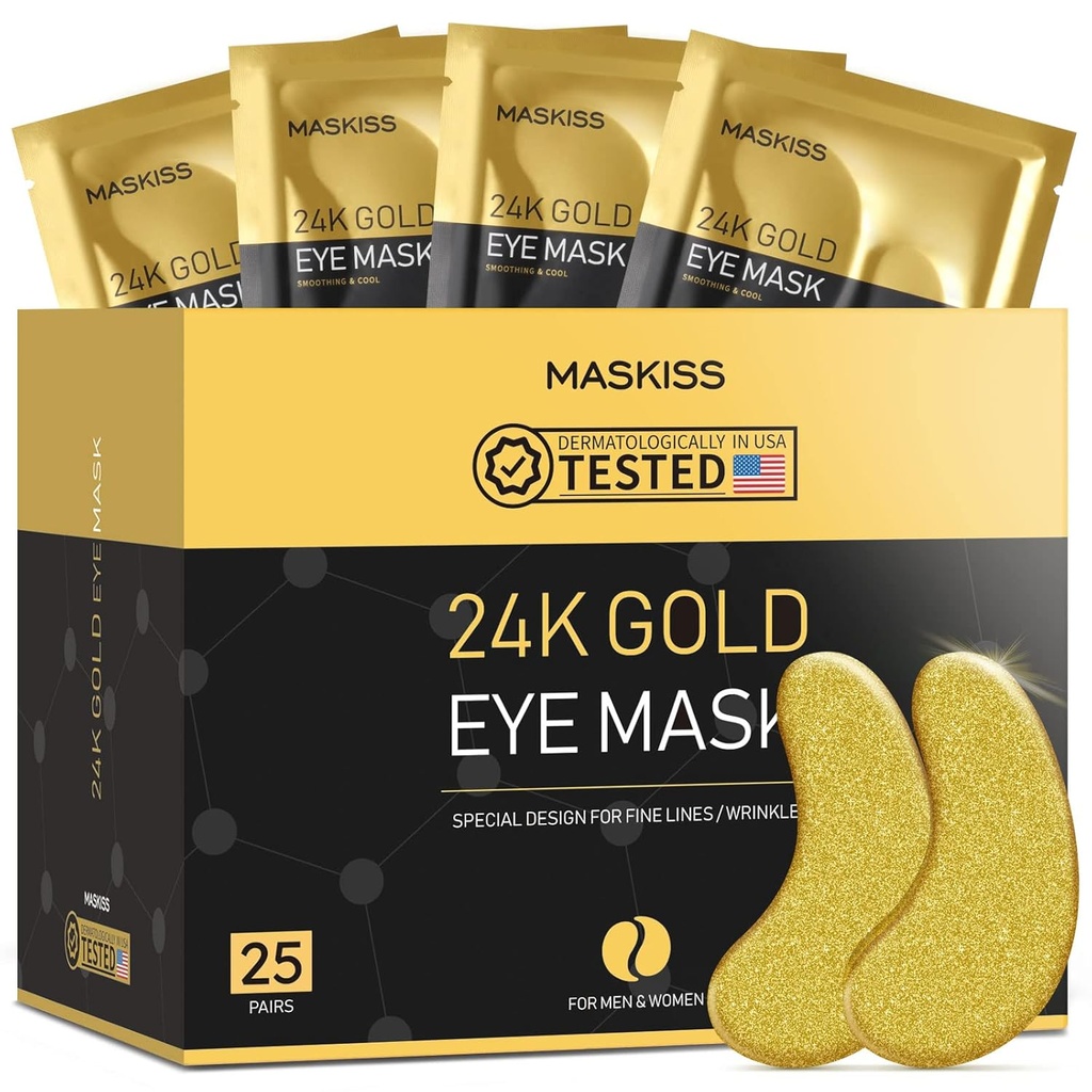 [BRSRMFQNOQGWO3LA] 24k Gold Under Eye Patches (25 Pairs), eye mask, Collagen Skin Care Products, Eye Patches for Puffy Eyes, eye masks for dark circles and puffiness