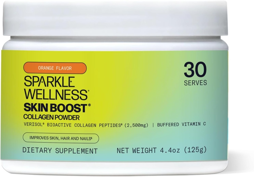 Sparkle Skin Boost Orange Verisol Collagen Peptides Protein Powder Vitamin C Supplement Drink, 5.3oz