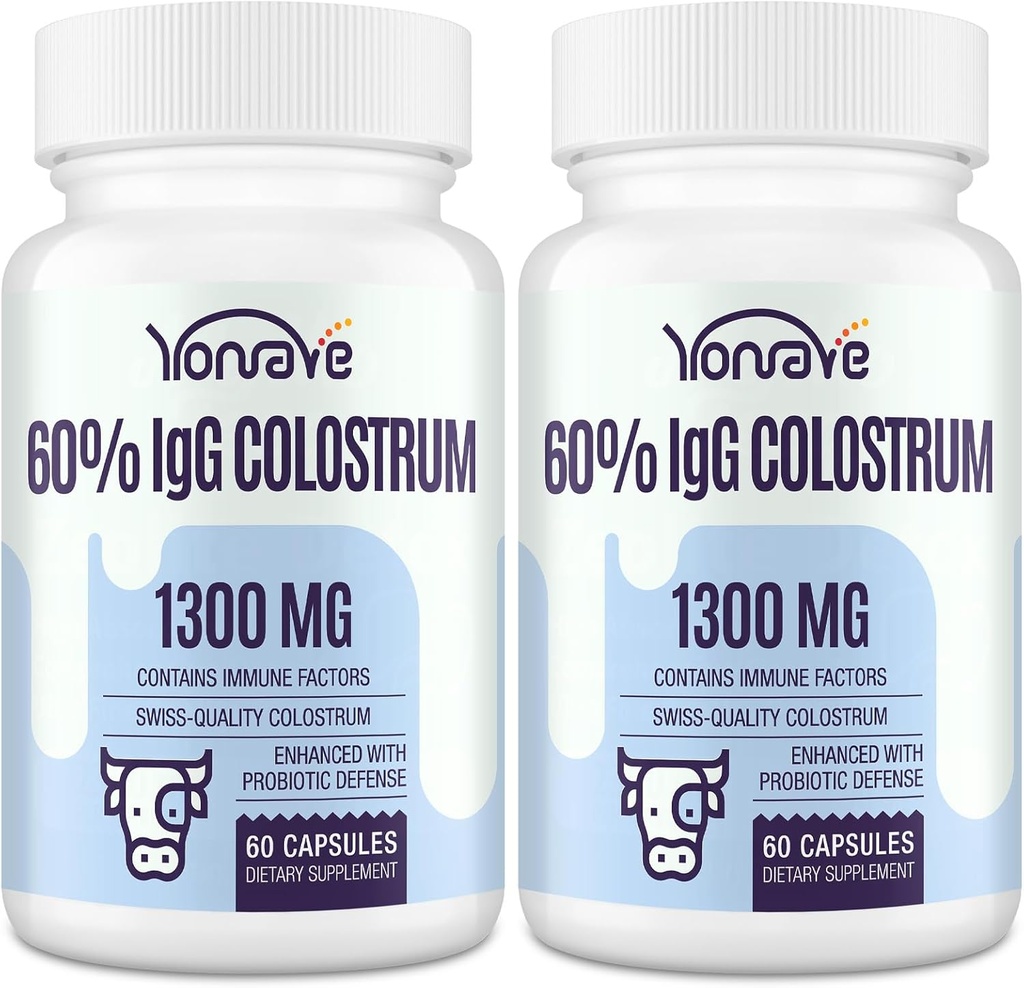 Bovine Colostrum Capsules Supplement 1300mg - Extra High 60% IgG Bovine Colostrum - Gut, Bone, Exercise, Immune - 120 Capsules