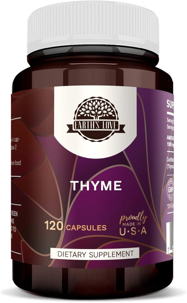 Earth's Love - Thyme 120 Capsules, High Potency Capsules 400 mg, Made with Thyme (Thymus Vulgaris) and Vegetable Capsules Dried Leaf Natural Support Supplement (120 Capsules)