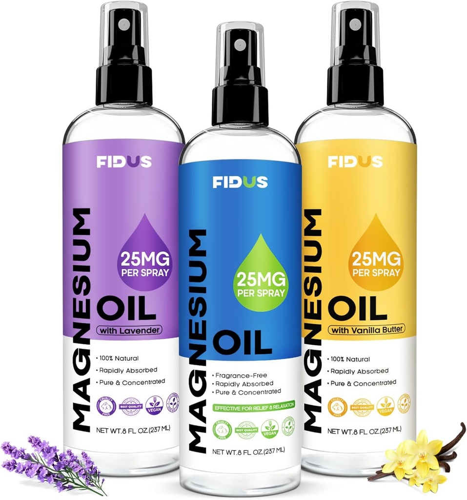 Fidus 100% Pure Magnesium Oil Spray - Big 8 fl oz Topical Magnesium Chloride for feet, Organic Natural Magnesium Spray from Ancient Zechstein Seven Seabed Minerals