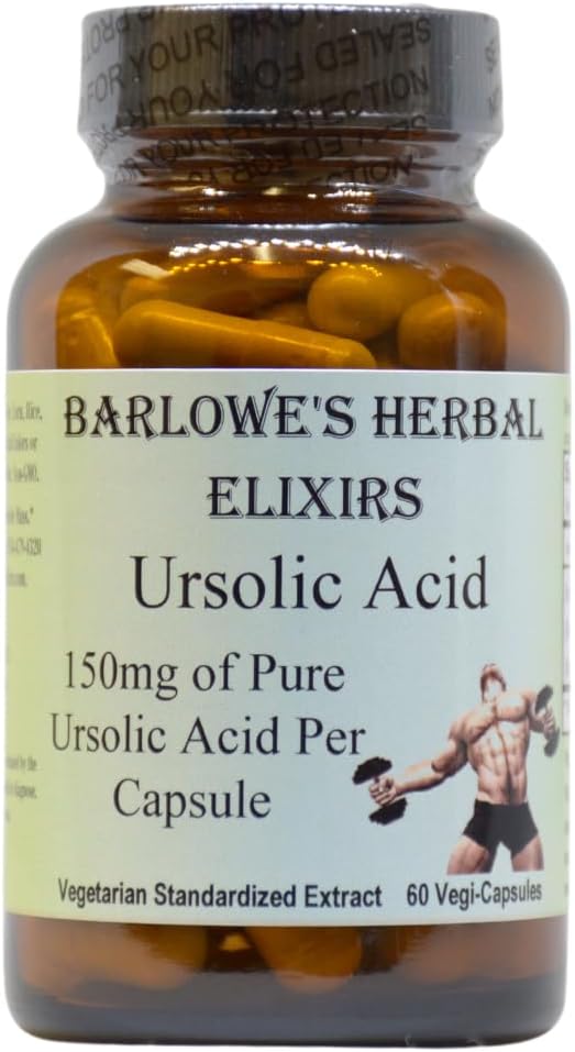 Ursolic Acid Extract | 600mg | 150 mg of Pure Ursolic Acid Per Capsule | Ursolic Acid Supplement | 60 Veggie Capsules | Stearate Free | Glass Bottle