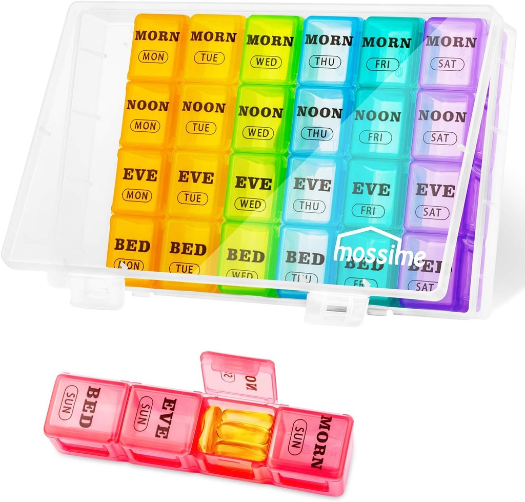 XL Large Weekly Pill Organizer 4 Times a Day, 7-Day Pill Boxes AM PM, Big Compartments Pill Case, Monthly Medication Organizer 28 Days Dispenser for Fish Oils, Vitamin Holder Supplement