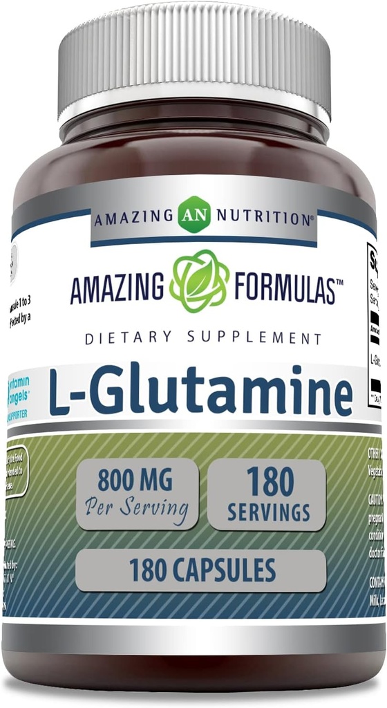 Amazing Formulas L-Glutamine Amino Acid Supplement | 800 Mg Per Serving | 180 Capsules | Non-GMO | Gluten Free | Made in USA