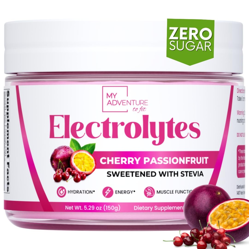 Zero Sugar - Cherry Passionfruit Electrolytes Powder - Refreshing Hydration - Caffeine Free Energy with All Natural Ingredients - Vegan, Keto, Paleo - Sugar Free Electrolytes Drink Mix - 30 Servings