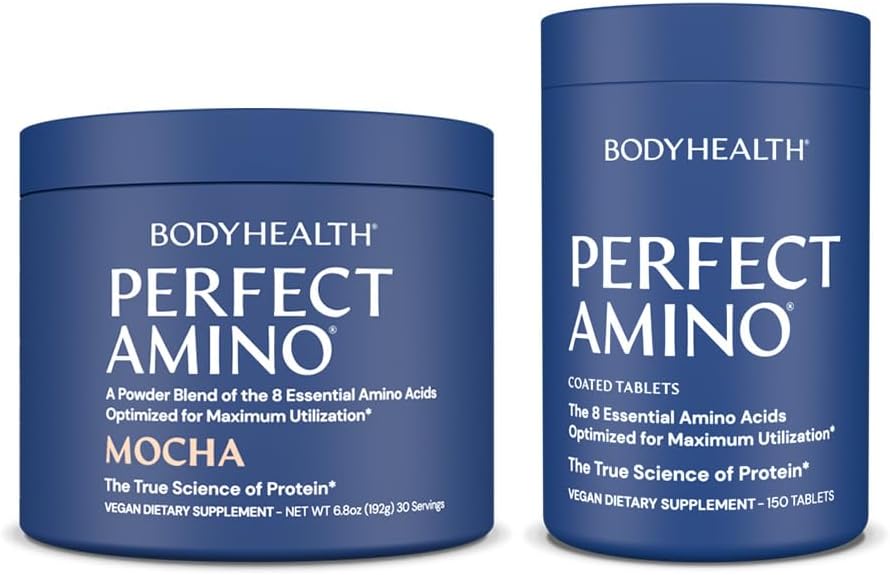 BodyHealth PerfectAmino (150 ct) Easy to Swallow Coated Tablets and Mocha (30 Serving) Powder