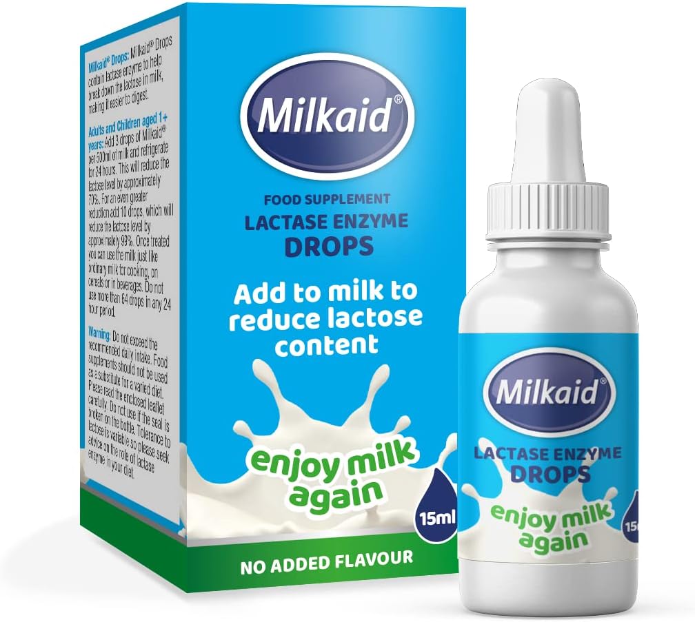 Milkaid Lactase Enzyme Drops for Lactose Intolerance | Prevents Gas, Bloating & Diarrhea | Fast Acting Dairy Digestive Supplement | Gluten Free & Vegetarian | No Artificial Flavor | 0.5 Fl Oz (1)