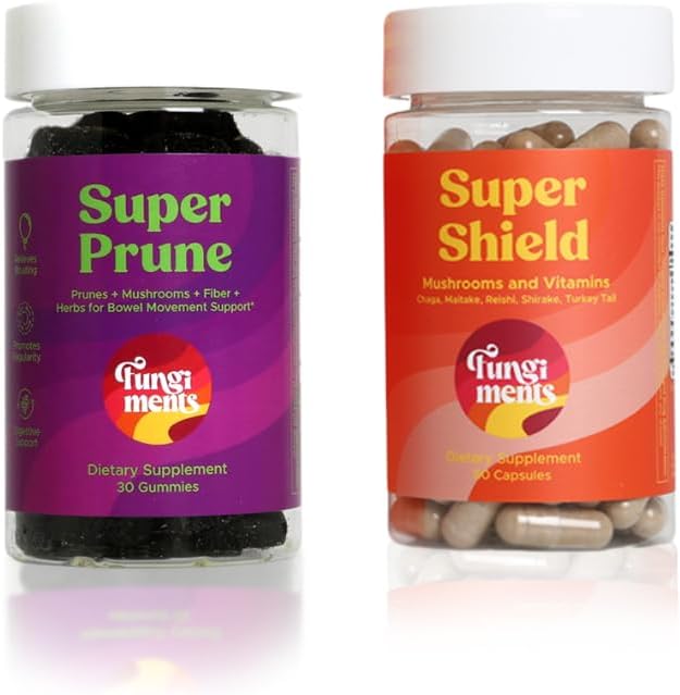 Mushroom Supplements, Digestion/Immunity Bundle, Super Prune 30 Count Gummies + Super Shield 60 Count Capsules