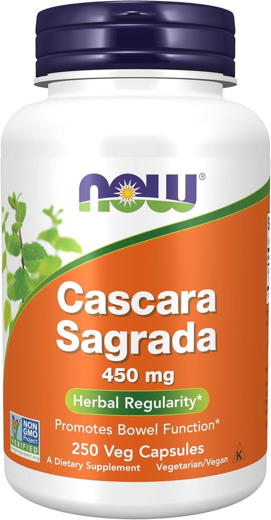 NOW Foods Supplements, Cascara Sagrada (Rhamnus purshiana) 450 mg, Herbal Regularity*, 250 Veg Capsules