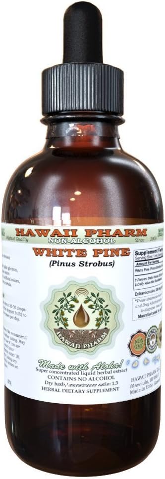 White Pine Alcohol-Free Liquid Extract, White Pine (Pinus Strobus) Dried Bark Glycerite Natural Herbal Supplement, Hawaii Pharm, USA 4 fl.oz