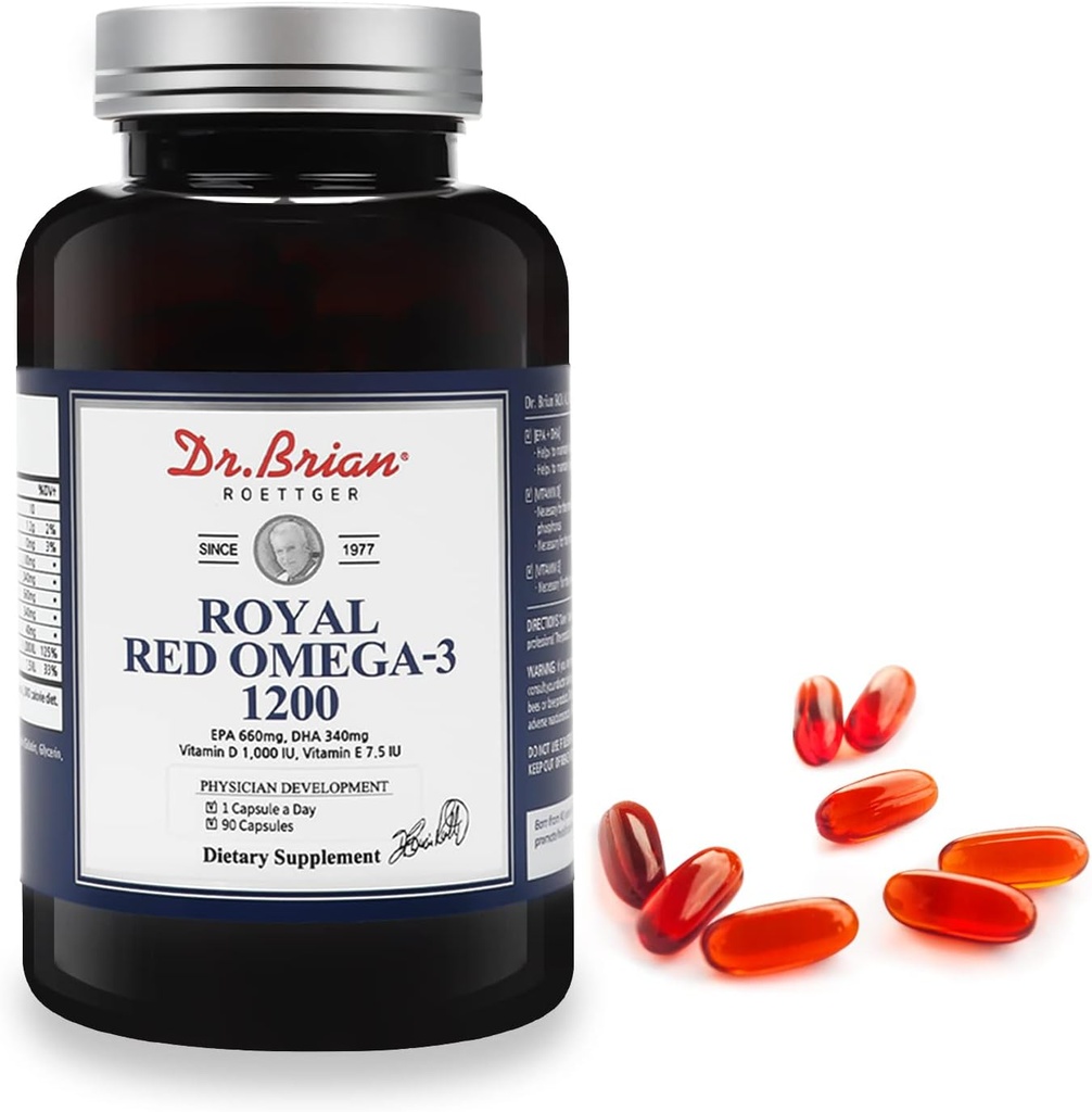 Dr. Brian Royal Red Omega 3 1200, Fish Oil Supplement with EPA and DHA Omega3 Fish Oil Contain Vitamin D,E Omega-3 Support for Physical Health - 90 Soft Gels