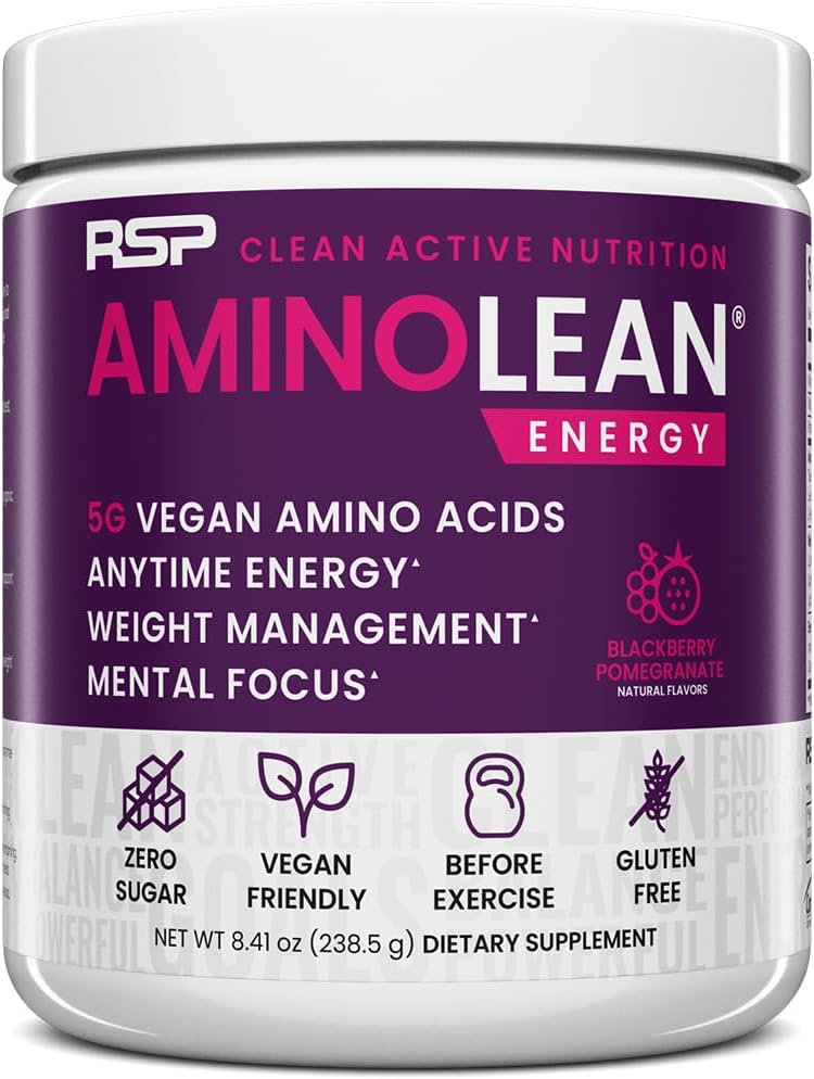 RSP NUTRITION AminoLean Pre Workout Powder, Amino Energy & Weight Management with Vegan BCAA Amino Acids, Natural Caffeine, Preworkout Boost for Men & Women, 30 Serv