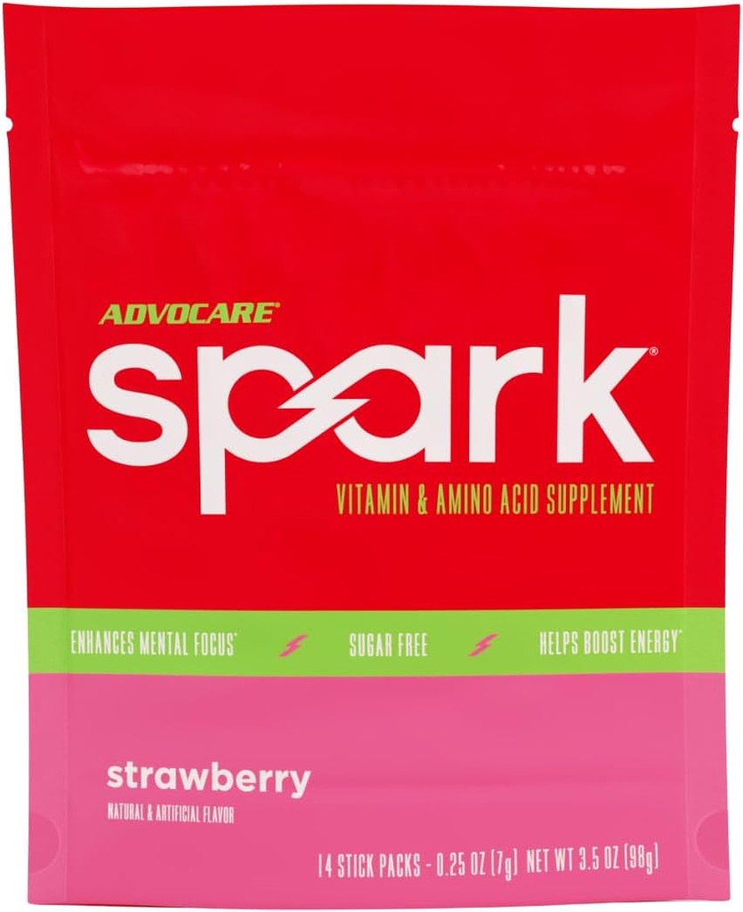 AdvoCare Spark Vitamin & Amino Acid Supplement - Focus & Energy Drink Powder Mix with Vitamin A, B-6, C & E - Also Includes L-Carnitine & L-Tyrosine - Strawberry, 14 Stick Packs