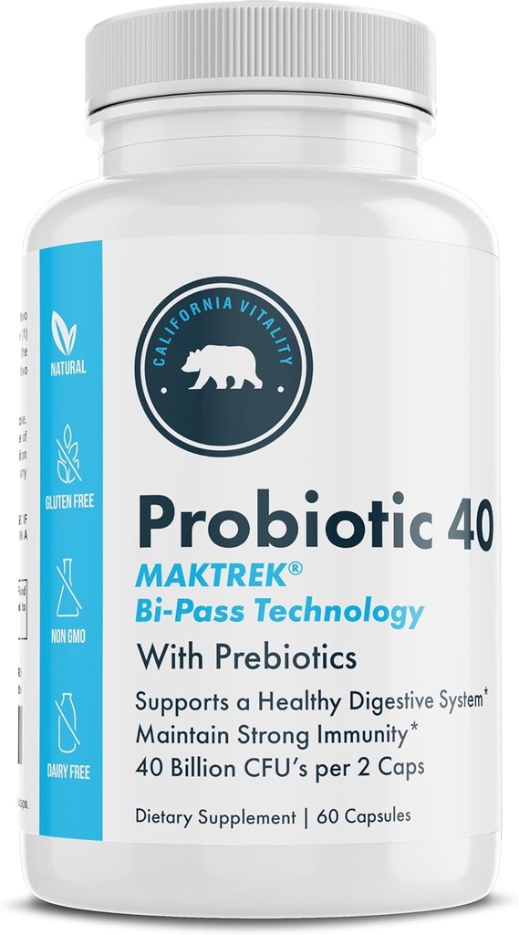 Probiotic 40 - High Potency, 40 Billion CFU, with Lactobacillus Acidophilus, Lactobacillus Plantarum, Bifidobacterium Lactis, 60 Capsules - Made in The USA