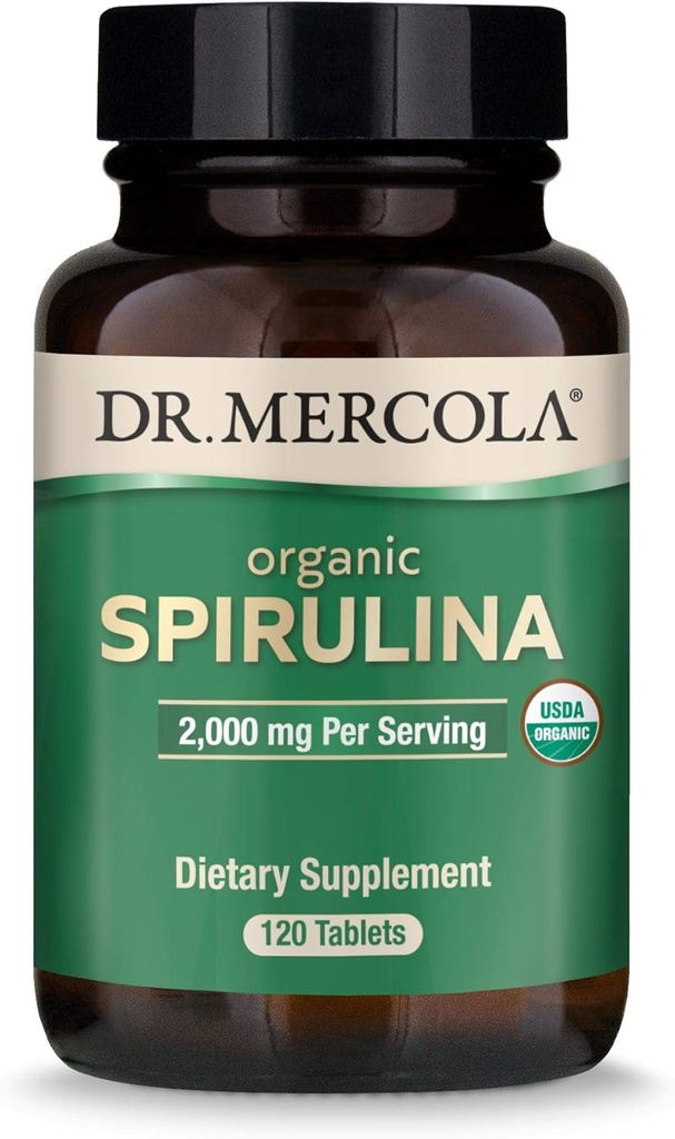 Dr. Mercola Organic Spirulina - 2,000 mg - USDA Organic - Supports Normal Detoxification & Immune Health - Whole Food Superfood - Non-GMO, Gluten-Free & Soy-Free - 120 Tablets