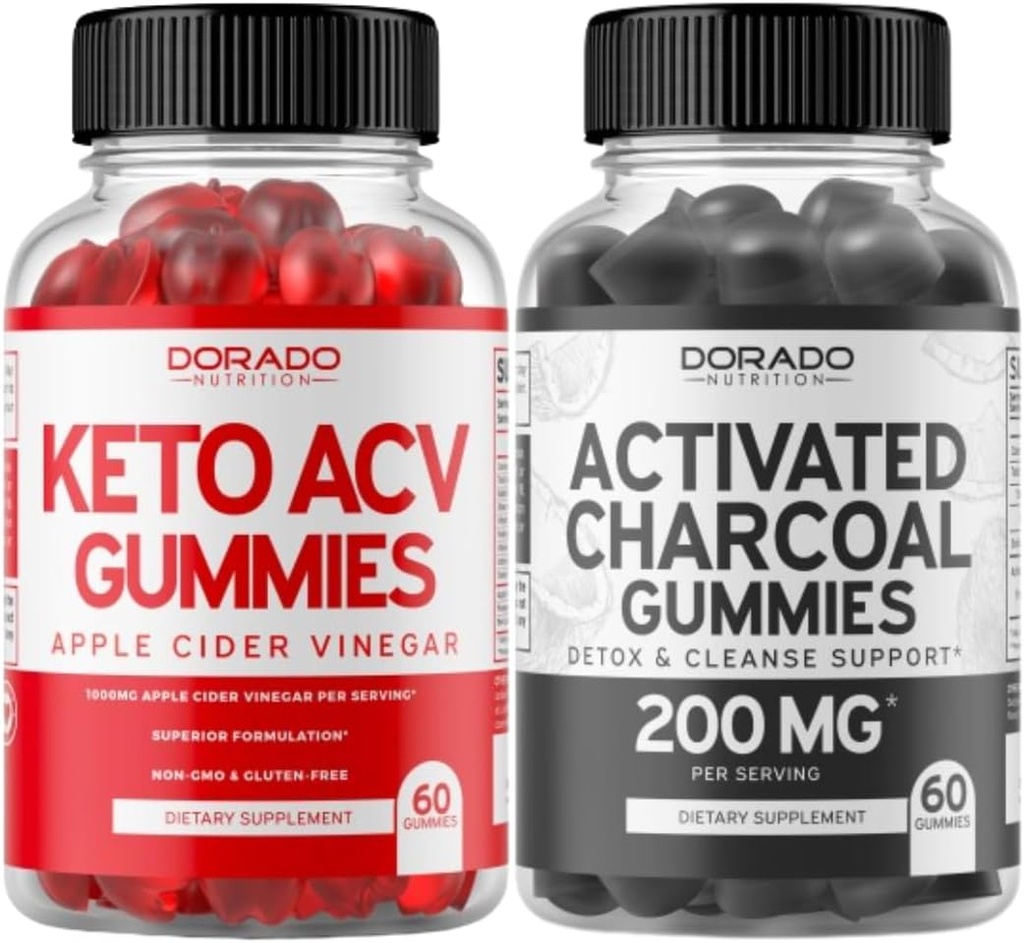Keto ACV Gummies (60 Count) Advanced Weight Loss Formula and Activated Charcoal Gummies (60 Count) Healthy Detox & Cleanse Support - Formulated from Organic Coconut Shells - Non GMO, Vegan & USA Made