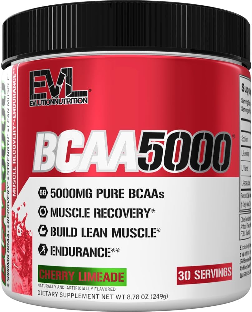 Evlution EVL BCAAs Amino Acids Powder - BCAA Powder Post Workout Recovery Drink and Stim Free Pre Workout Energy - 5g Branched Chain Amino Acids Supplement for Men - Cherry Limeade