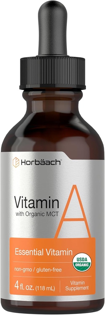 Horbäach Vitamin A Liquid | 4 fl oz | Supplement with Organic Fractionated Coconut Oil | Non-GMO, Gluten Free