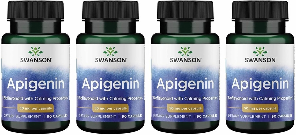 Swanson Apigenin-Bioflavonoid Supplement Natural Prostate Support-Metabolism & Nerve Health Support-Can Support Sleep & Relaxation 90 Caps, 50mg Each 4 Pack