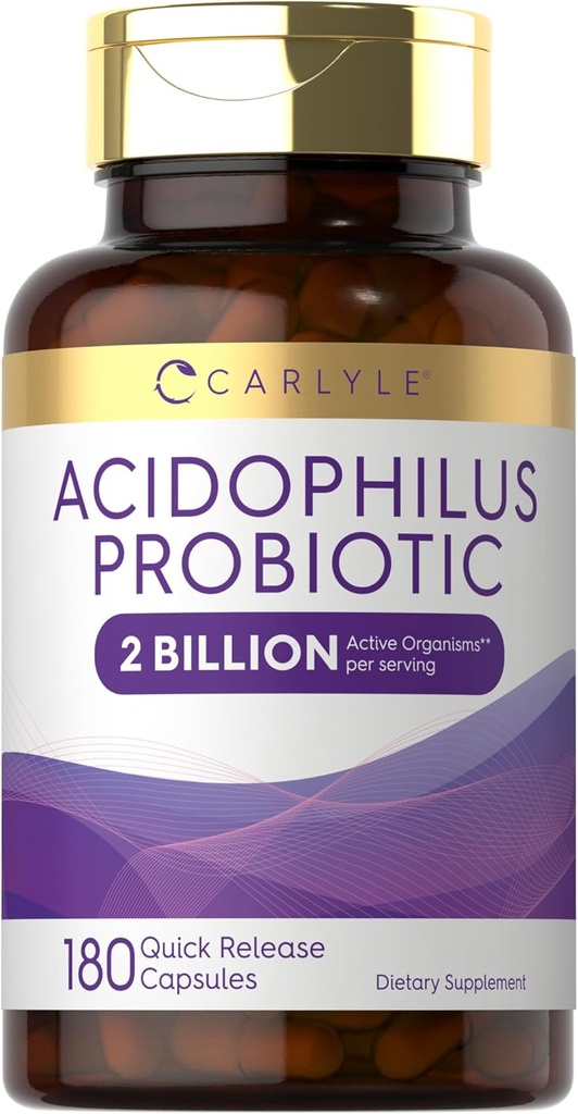 Carlyle Acidophilus Probiotic for Women & Men's Digestive Health | 2 Billion CFU | 180 Quick Release Capsules | Non-GMO & Gluten Free