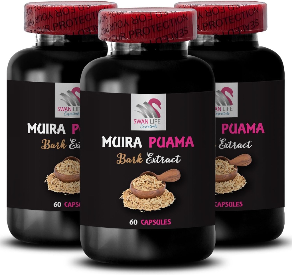 Balanced Energy Boost - MUIRA PUAMA BARK EXTRACT - Herbal Support, Dynamic Lift, Everyday Energy Source, Botanical Enhancement, Focus Power, Plant Synergy, Daily Recharge 3 Bottles 180 Capsules