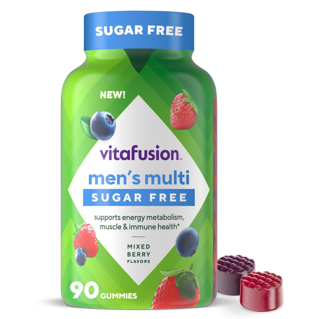 vitafusion Sugar Free Men’s Multi Daily Gummy Multivitamins, Supports Energy Metabolism, Muscle and Immune Health (1), Mixed Berry Flavors, 90 Count