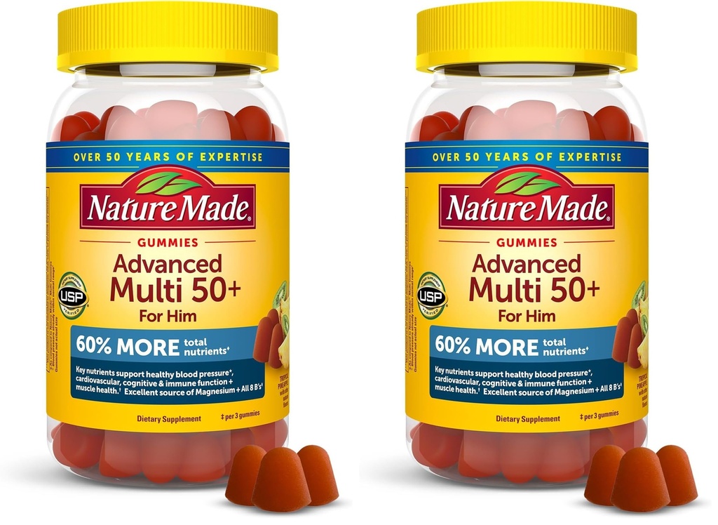 Nature Made Advanced Multivitamin Gummies 50 + for Him, Mens Multivitamins Gummies with Magnesium Citrate, Vitamin D3, Zinc, All 8 B Vitamins, 84 Multi Vitamins, 28 Day Supply,(Pack of 2)