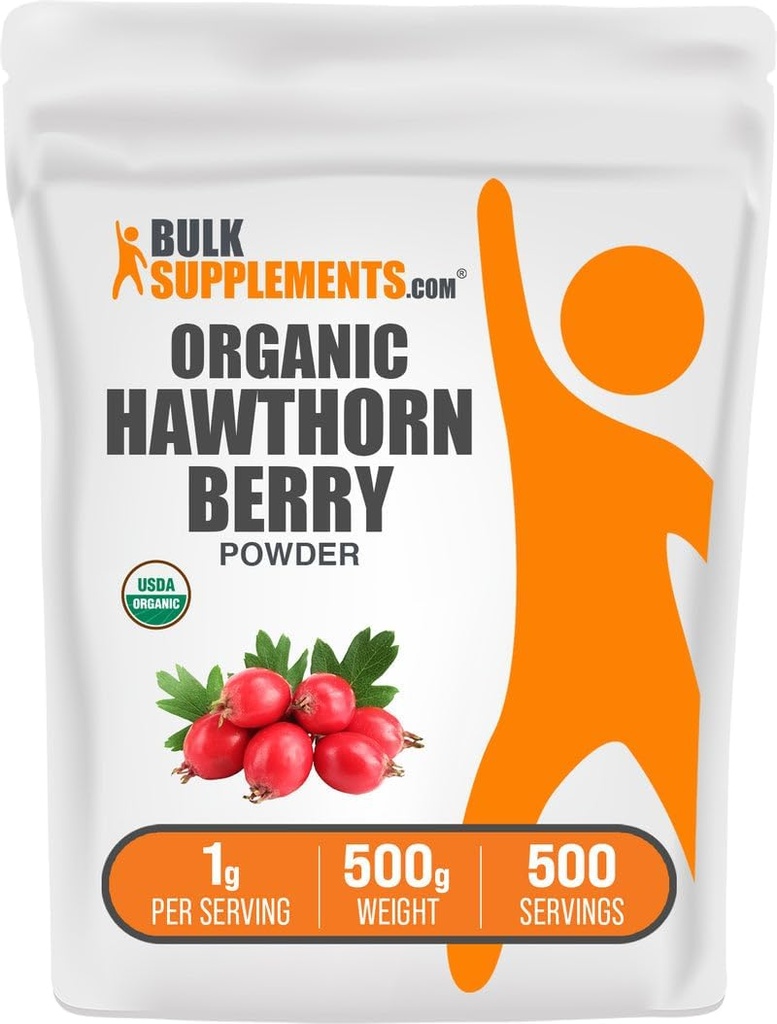 BulkSupplements.com Organic Hawthorn Berry Powder - Hawthorn Berry Supplement, Hawthorn Berry Organic - Vegan & Gluten Free, 1g per Serving, 500g (1.1 lbs) (Pack of 1)