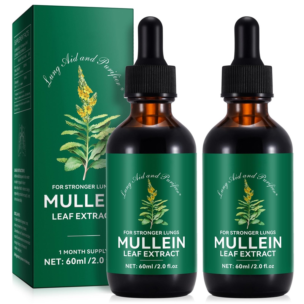 QJCWXIAOX 2 Pack Mullein Drops for Lungs, Mullein Leaf Extract with Chlorophyll,Mullein Leaf Extract for Lung Cleanse and Respiratory Support -2 Bottles