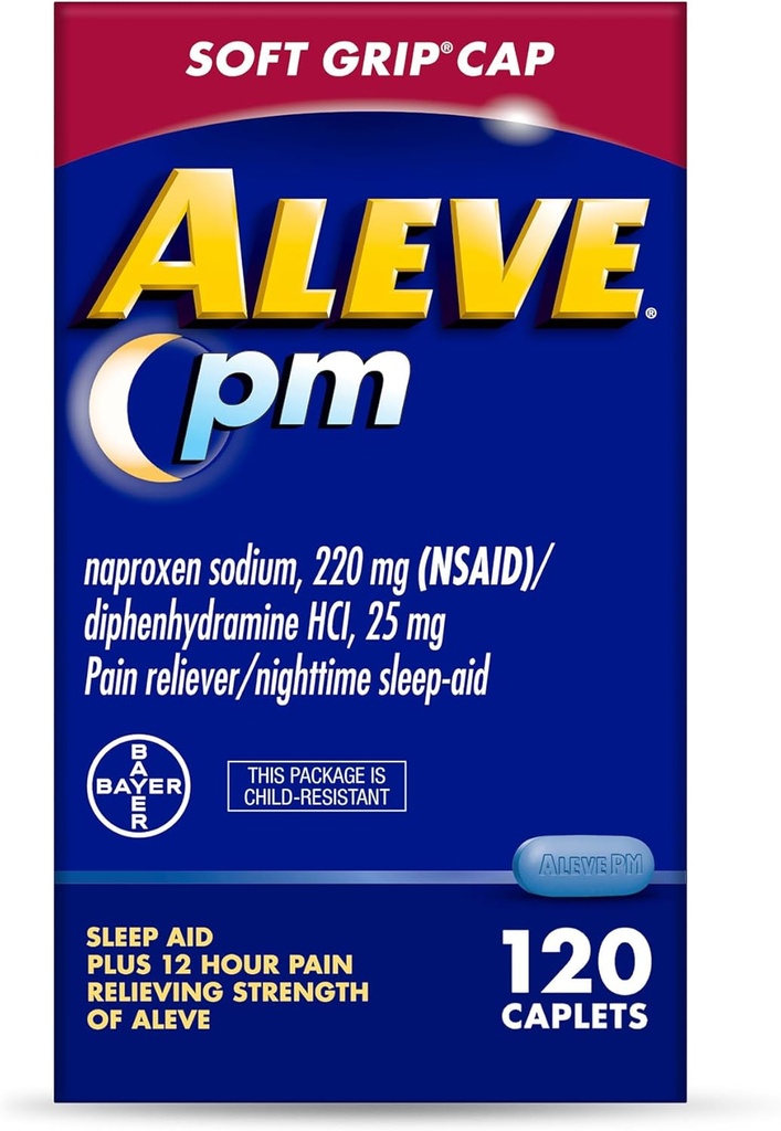 [BRSWYCTRCF5QMFDX] Aleve PM Sleep Aid Plus Pain Reliever Caplets, Naproxen Sodium & Diphenhydramine HCl, Nighttime, 120 Count
