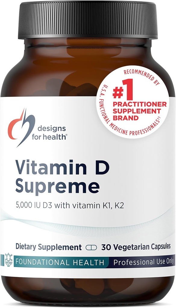 Designs for Health Vitamin D Supreme - Vitamin D 5000 IU with 2000mcg Vitamin K as MK4 for Bone Health, Heart Health & Immune Support - Vitamin D3 Enhanced with GG Supplement (30 Capsules)