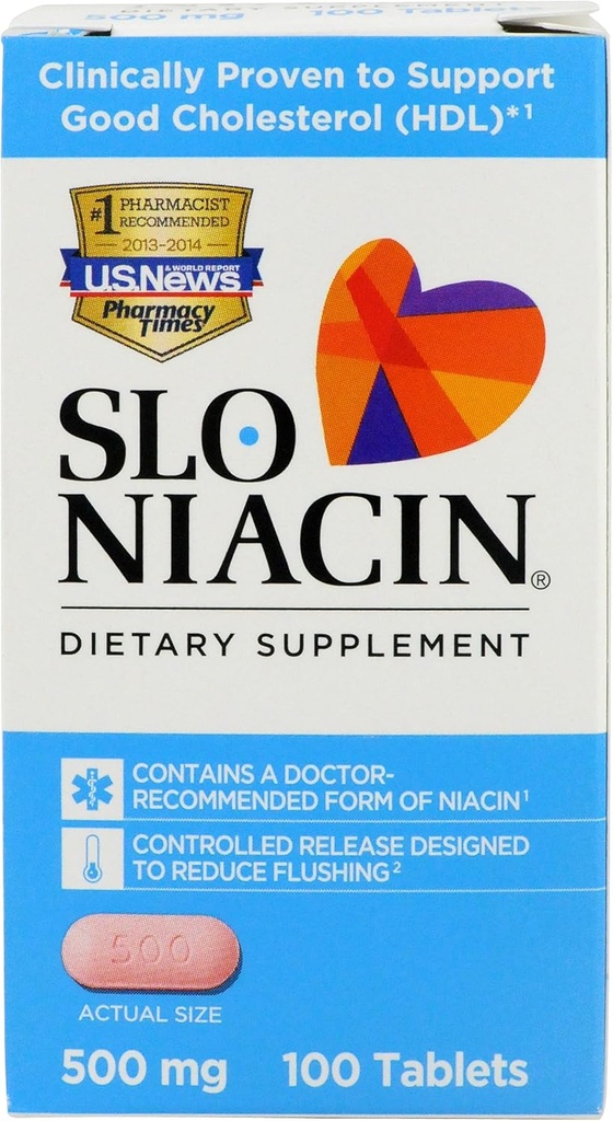 Slo-Niacin Polygel Controlled-Release Niacin, 500 mg, 100 Count