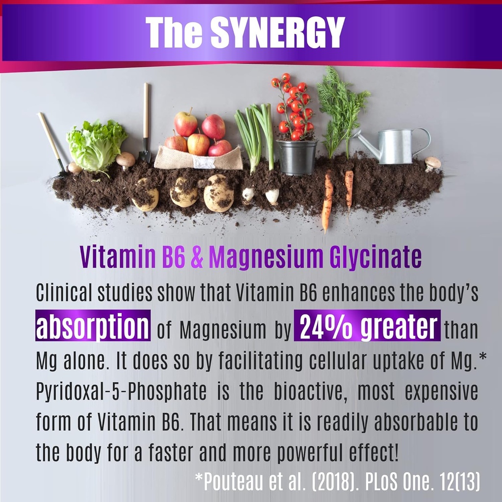 Magnesium Glycinate with Vitamin B6 Research Proven to Enhance Absorption, 1350mg Fully Chelated - Supports Sleep, Stress Relief, Energy, Muscle Cramps - Gluten Free, NonGMO, 180 Vegan Capsules